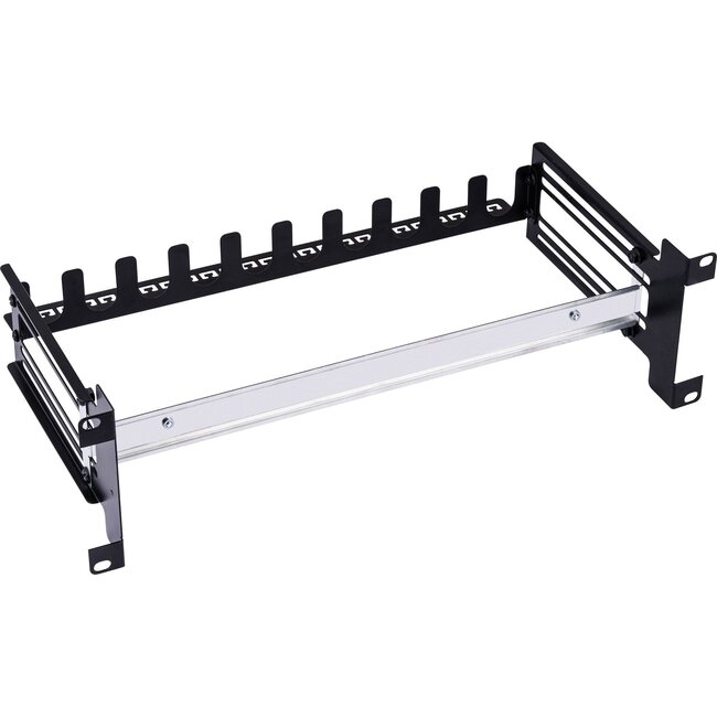 19 Zoll DIN-Schienenpaneel mit Kabelmanagement | 3U | Schwarz/Grau