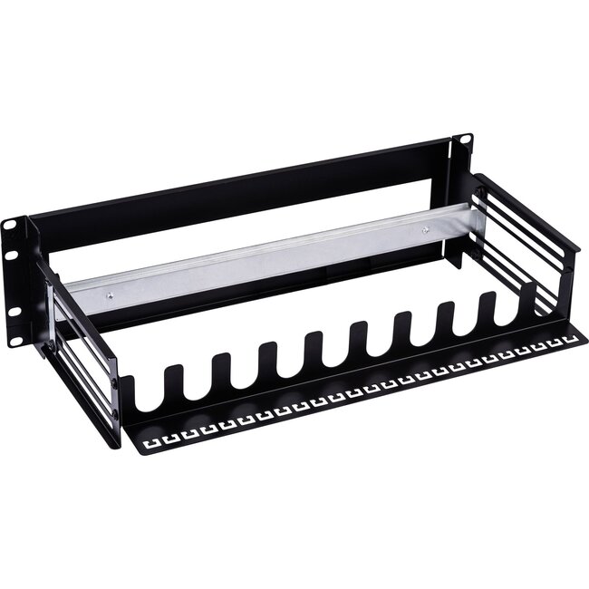 19 Zoll DIN-Schienenpaneel mit Kabelmanagement | 3U | Schwarz/Grau