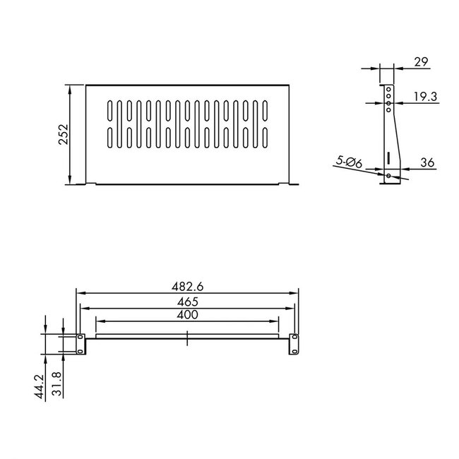 19 Zoll Regalboden | 25 cm tief | max. 10 kg | 1U | schwarz