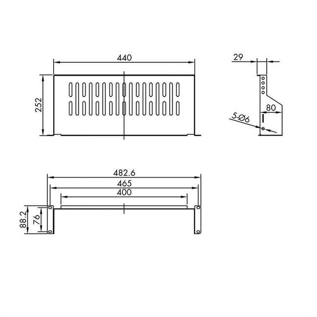 19 Zoll Regalboden | 25 cm tief | max. 15 kg | 2U | schwarz