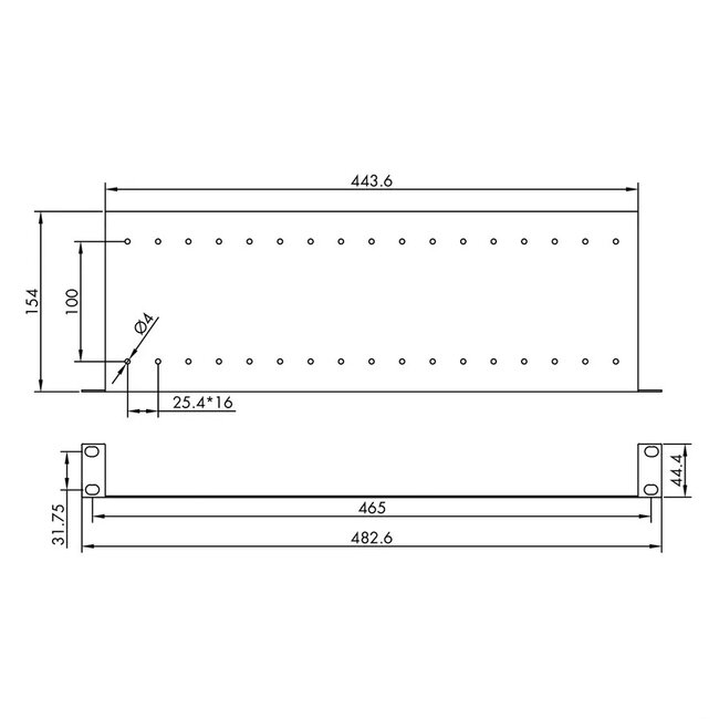 19 Zoll Regalboden | 2 verstellbare Trennwände | 15 cm tief | max. 6 kg | 1U | schwarz