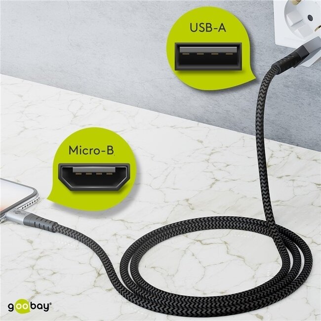 Goobay Micro USB Kabel | USB 2.0 | 3A | Nylon | 1 Meter