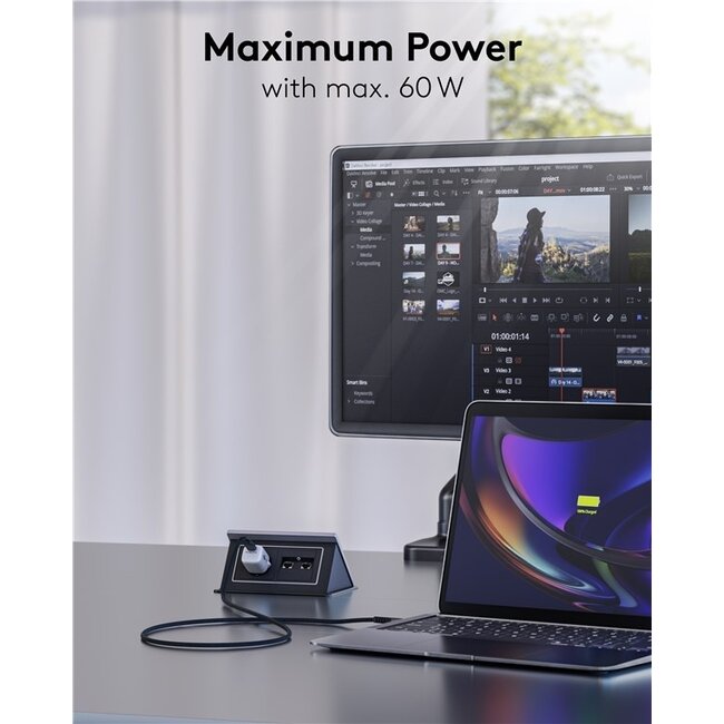Goobay USB-C zu USB-A Supersoft Textilkabel | USB 2.0 | PD 60W | Schwarz | 3 Meter