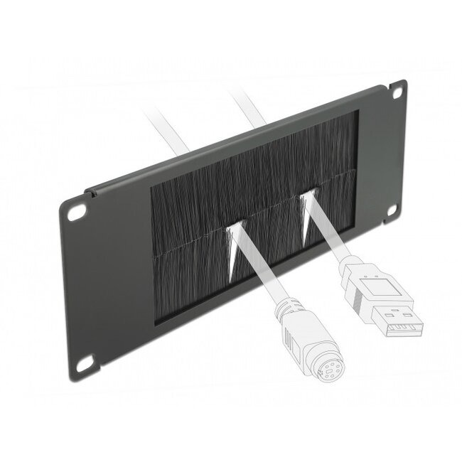 10 Zoll Durchführungsplatte mit Bürste | 2U | Schwarz