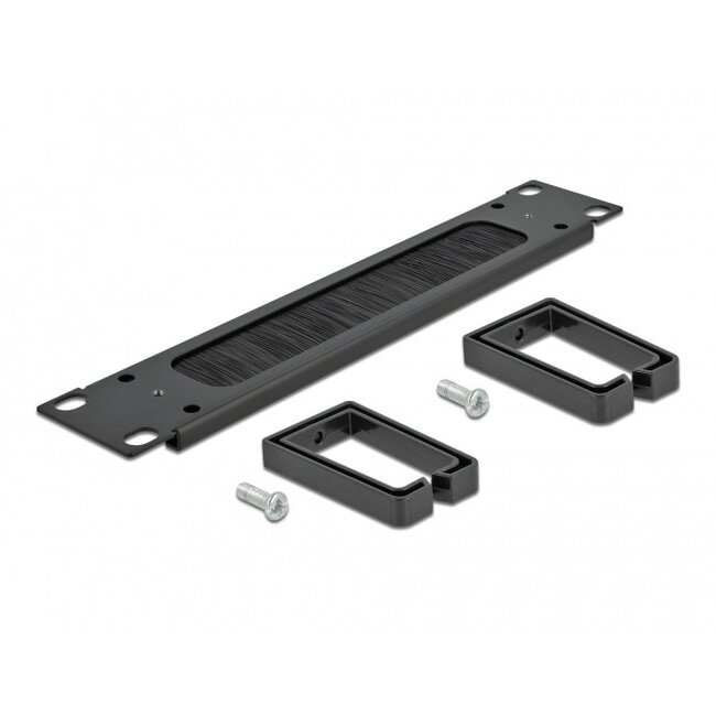 10 Zoll Durchgangspanel mit Bürste und 2 Kabelösen (C-Typ) | 1U | Schwarz