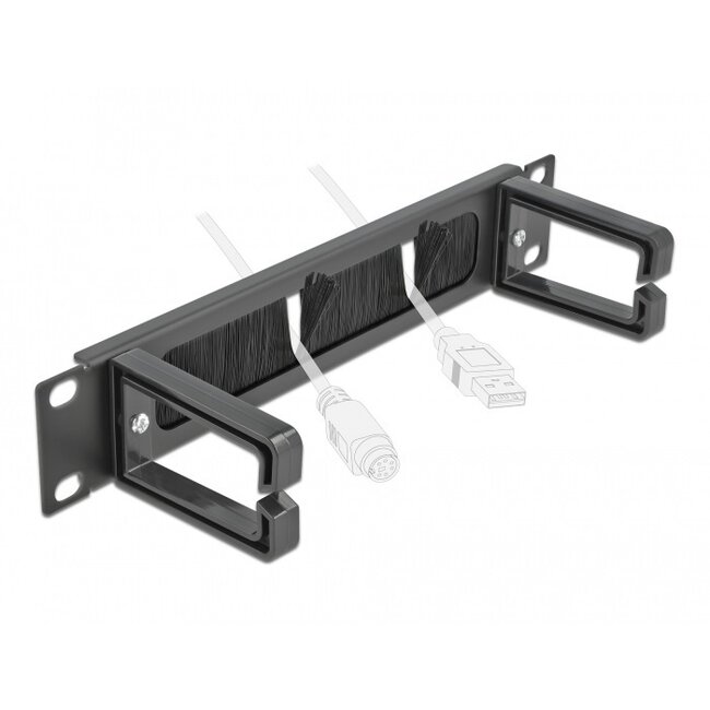 10 Zoll Durchgangspanel mit Bürste und 2 Kabelösen (C-Typ) | 1U | Schwarz