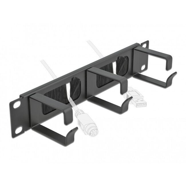 10 Zoll Durchführungspanel mit Bürste und 3 Kabelösen (G-Typ) | 1U | Schwarz