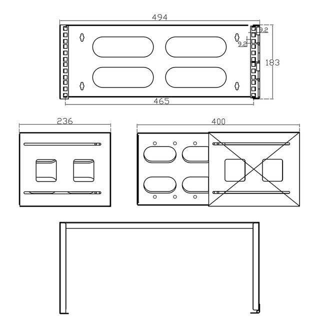 Wandhalterung für 19-Zoll-Komponenten | 24-40 cm tief | max. 12 kg | 4U | grau