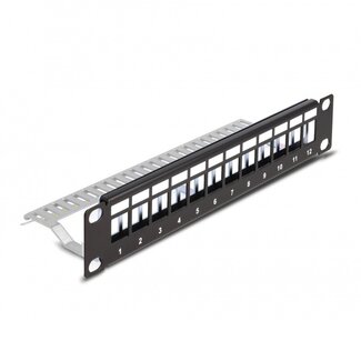 DeLOCK Delock 10 Zoll Patchpanel mit Kabelführung | für 12 Keystone Module | 1U | Schwarz