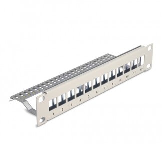 DeLOCK Delock 10 Zoll Patchpanel mit Kabelmanagement | für 12 Keystone Module | 1U | Grau