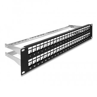 DeLOCK Delock 19 Zoll Patchpanel mit Kabelmanagement | für 48 Keystone Module | 2U | Schwarz