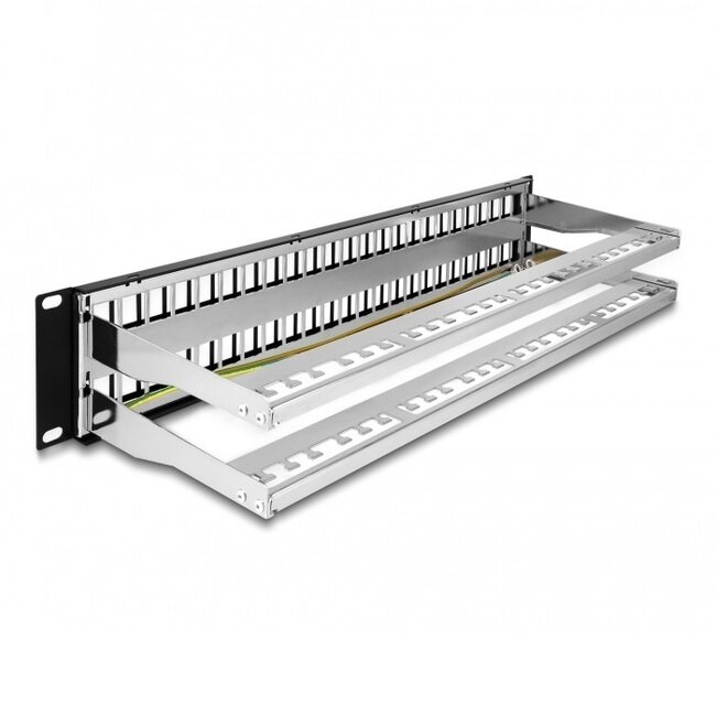 Delock 19 Zoll Patchpanel mit Kabelmanagement | für 48 Keystone Module | 2U | Schwarz