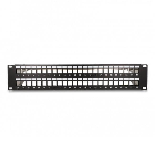 Delock 19 Zoll Patchpanel mit Kabelmanagement | für 48 Keystone Module | 2U | Schwarz