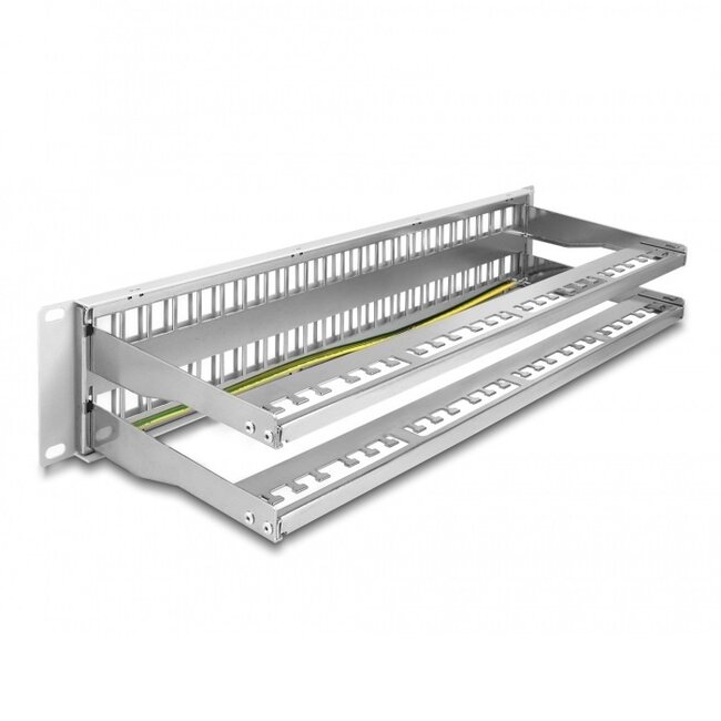 Delock 19 Zoll Patchpanel mit Kabelführung | 48 Keystone Module | 2U | Grau