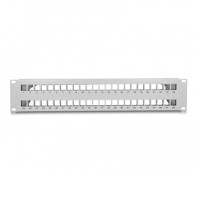 Delock 19 Zoll Patchpanel mit Kabelführung | 48 Keystone Module | 2U | Grau