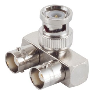 S-Impuls BNC (m) auf 2x BNC (w) Verteiler | Y-Adapter (rechtwinklig) | 50 Ohm