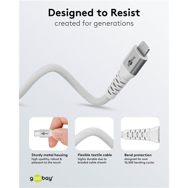 Goobay Lightning USB-C Supersoft Textilkabel | USB 2.0 | PD 60W | Weiß | 2 Meter