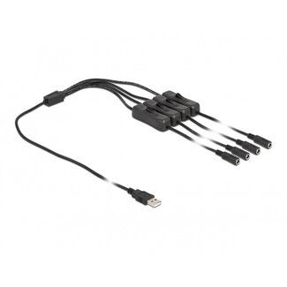 DeLOCK USB-A 4-fach DC-Stecker Verteiler | 5,5 x 2,1mm | max. 5V/3A (15W) | Schalter | Schwarz | 1 Meter