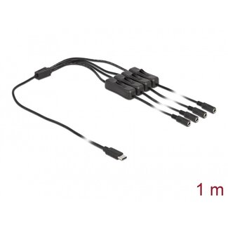 DeLOCK USB-C 4-fach DC-Stecker Verteiler | 5,5 x 2,1 mm | max. 5V/3A (15W) | Schalter | Schwarz | 1 Meter