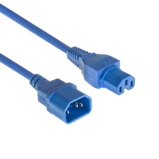 ACT C15-C14 Stromkabel für UPS/PDU | 3x1,00mm² Gummi | Blau | 3 Meter