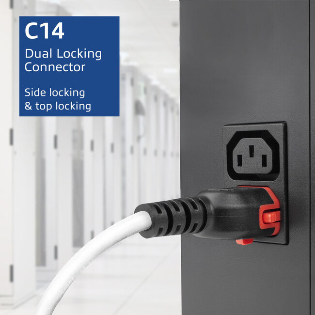 Duale IEC Lock C15-C14 Stromkabel für UPS/PDU | 3x 1,00mm² (Gummi) | Weiß | 3 Meter