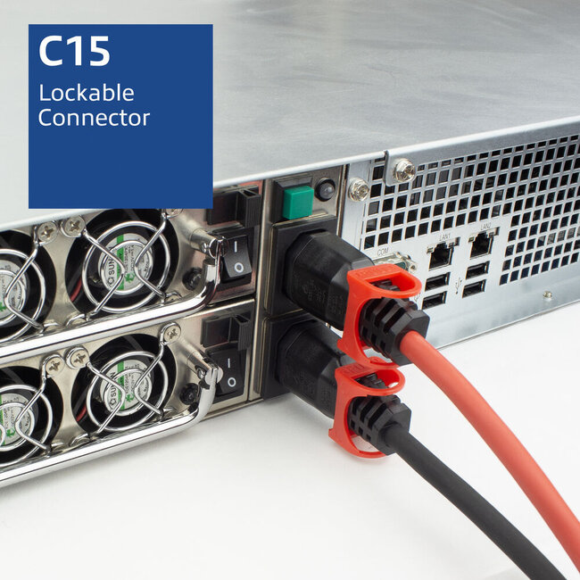 Duale IEC Lock C15-C14 Stromkabel für UPS/PDU | 3x 1,00mm² Gummi | Rot | 3 Meter