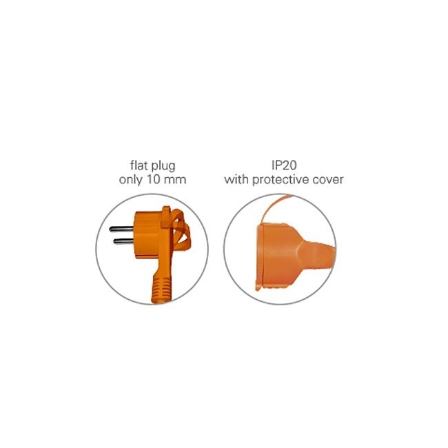CEE 7/7 (flach/winklig) - CEE 7/3 (gerade) Verlängerungskabel | 3x 1,5mm² | Orange | 20 Meter