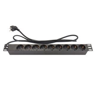 Good Connections 19 Zoll Steckdosenleiste | CEE 7/7 - 9x CEE 7/3 | 1U | Schwarz | 1,8 m