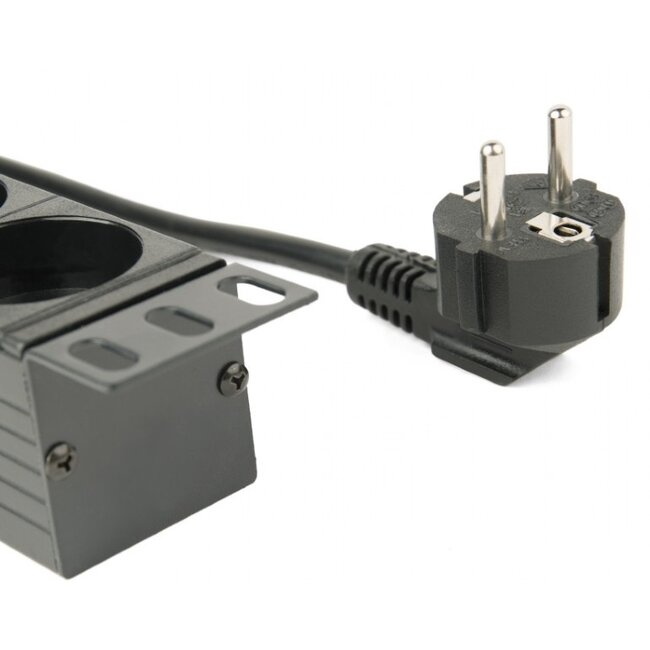 19 Zoll Steckdosenleiste | Schalter | CEE 7/7 - 8x CEE 7/3 | 1U | Schwarz | 3 Meter