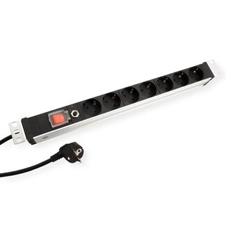 Value 19 Zoll Steckdosenleiste | Schalter | CEE 7/7 - 7x CEE 7/3 | 1U | Aluminium | 3 Meter