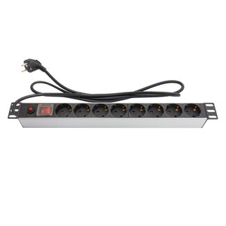 Good Connections 19 Zoll Steckdosenleiste | Schalter | CEE 7/7 - 8x CEE 7/3 | 1U | Aluminium | 1,8 m