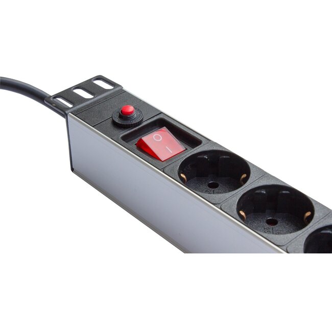 19 Zoll Steckdosenleiste | Schalter | CEE 7/7 - 8x CEE 7/3 | 1U | Aluminium | 1,8 m