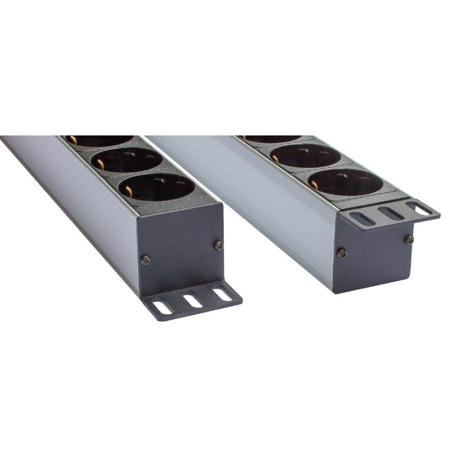 19 Zoll Steckdosenleiste | Schalter | CEE 7/7 - 8x CEE 7/3 | 1U | Aluminium | 1,8 m