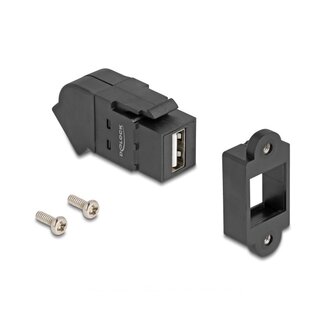 DeLOCK USB-A Winkel Keystone Modul 45° mit Einbaurahmen USB2.0 Schwarz