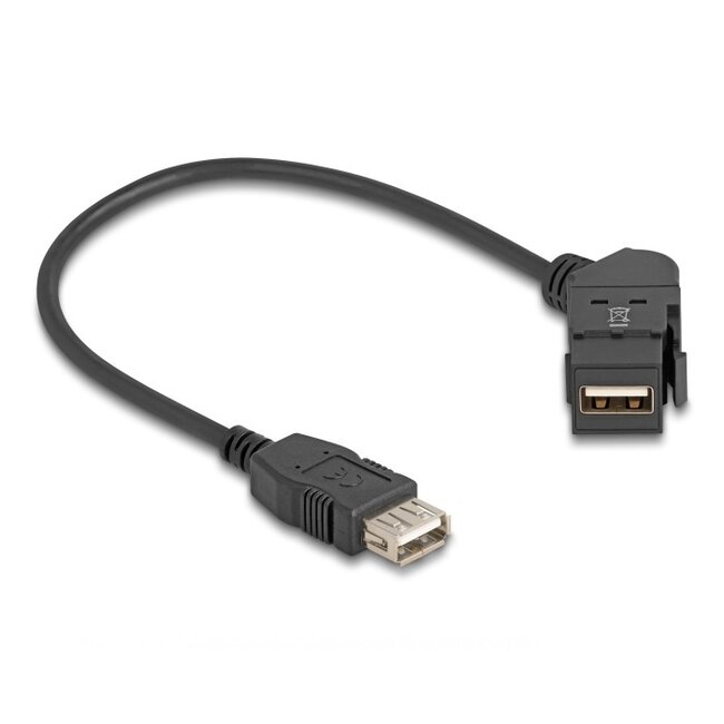 USB-A Winkel Keystone Modul - USB-A (v) | mit Einbaurahmen | USB 2.0 | Schwarz | 0,30 m