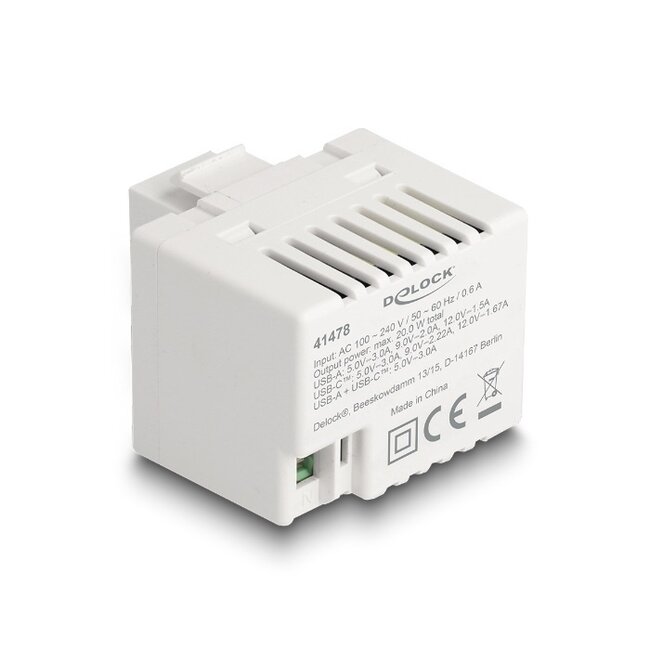 USB-C + USB-A Keystone USB-Lademodul 20W Weiß