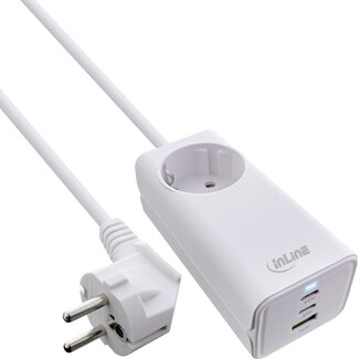 InLine InLine Verlängerungskabel mit USB-Ladegerät | 2x USB-C PD + 1x USB-A QC4+ | GaN | 65W | 1,5 m