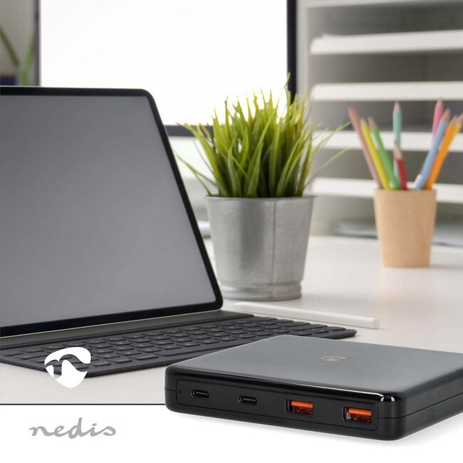 Nedis USB Heimladegerät | 2x USB-C PD + 2x USB-A QC | Smart IC | GaN | 65W | Schwarz