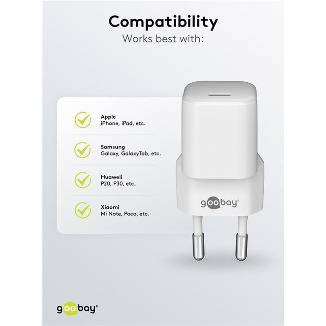 Goobay Nano USB-C PD Heimladegerät 20W mit Lightning-Kabel 1m Weiß