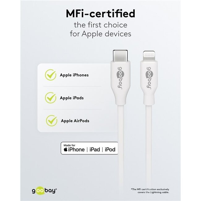 Goobay Nano USB-C PD Heimladegerät 20W mit Lightning-Kabel 1m Weiß