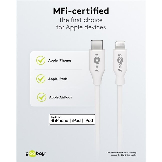 Goobay Nano USB-C PD Heimladegerät 30W mit Lightning-Kabel 1m Weiß