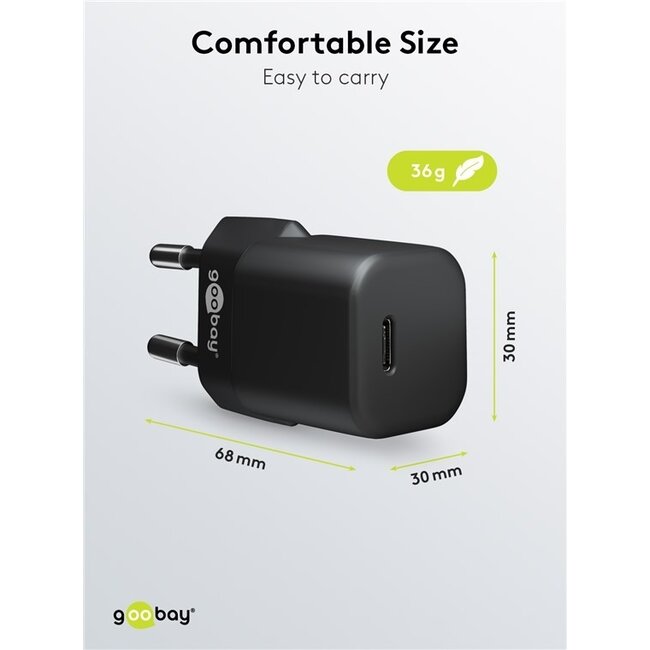 Goobay Nano USB-C PD Heimladegerät 30W mit Lightning-Kabel 1m Schwarz
