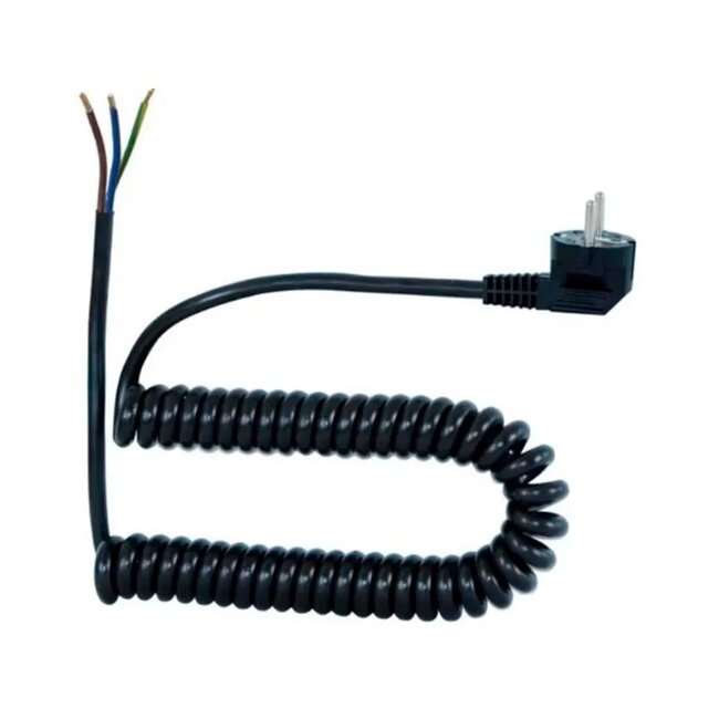CEE 7/7 - 3-adriges offenes Ende Spiralkabel | 3x1,50mm² | Schwarz | 4 Meter