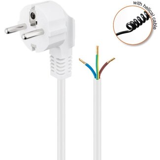 Bachmann CEE 7/7 - 3-adriges offenes Ende Spiralkabel | 3x1,50mm² | Weiß | 2 Meter