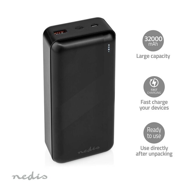 Nedis Powerbank | USB-C PD 65W + USB-A QC 18W | 32.000 mAh