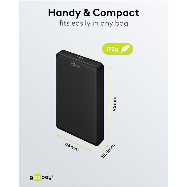 Goobay Powerbank | Kabelloses Laden + USB-C PD 20W | Qi + MagSafe | 10.000 mAh