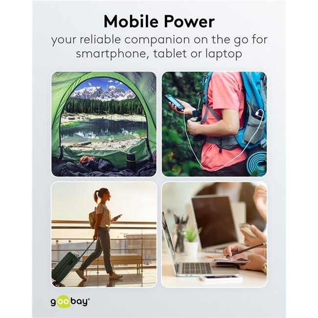 Goobay Kompakte Powerbank | USB-C PD 20W + USB-A QC | 10.000 mAh