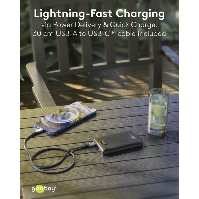 Goobay Kompakte Powerbank | USB-C PD 20W + USB-A QC | 10.000 mAh