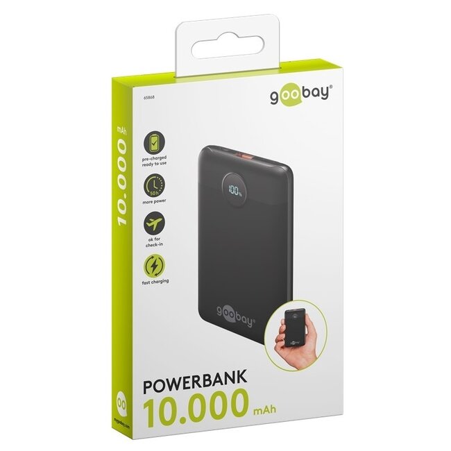 Goobay Kompakte Powerbank | USB-C PD 20W + USB-A QC | 10.000 mAh