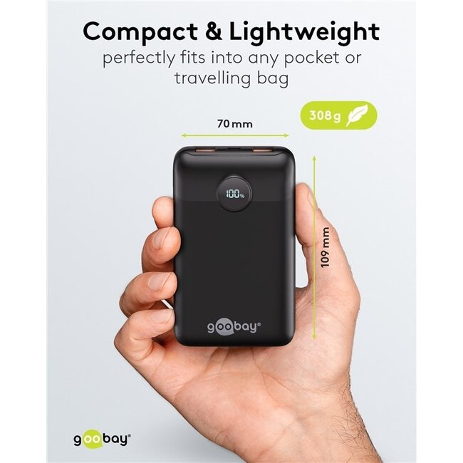 Goobay Kompakte Powerbank | USB-C PD 20W + USB-A QC | 20.000 mAh
